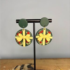 Christmas Bow / Holly Stud Earrings Polymer Clay